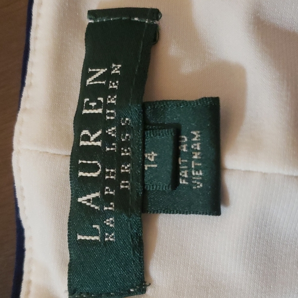 Navy and white striped size 14 ralph lauren dress with wrap tie and rouching - Picture 2 of 3